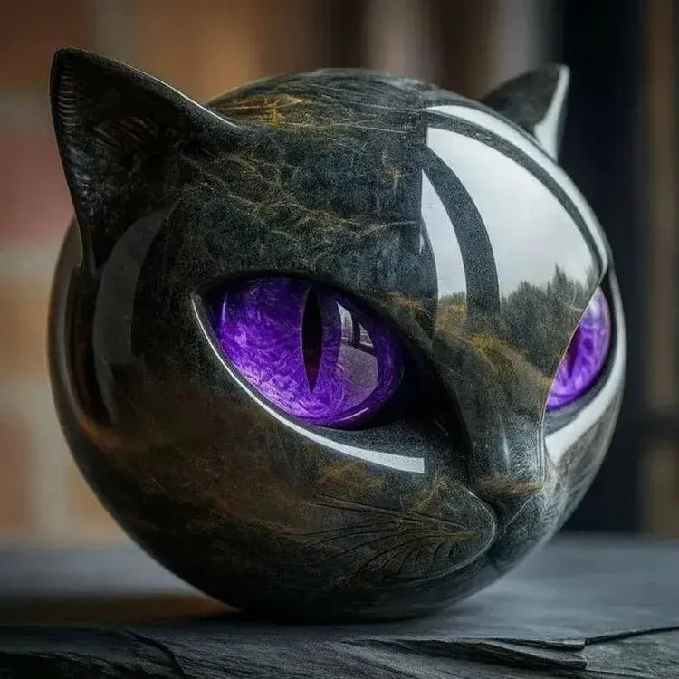 Cat Sculpture Handcrafted Marble Finish Multiple Eye Colors
