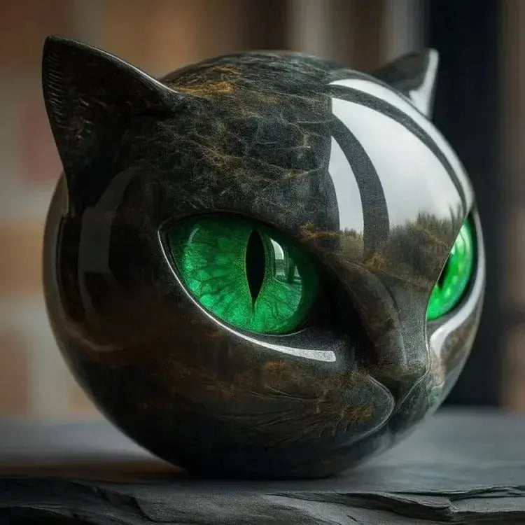 Cat Sculpture Handcrafted Marble Finish Multiple Eye Colors