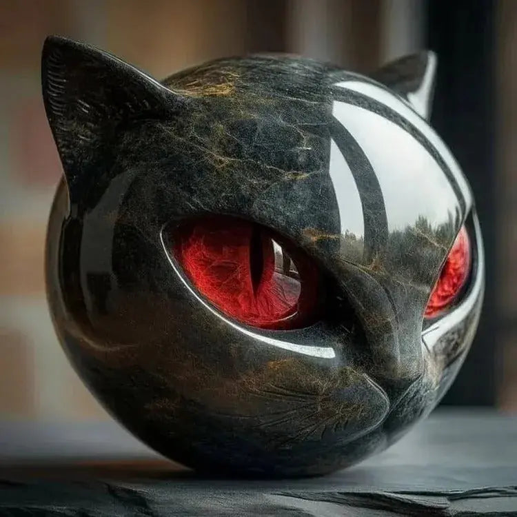 Cat Sculpture Handcrafted Marble Finish Multiple Eye Colors
