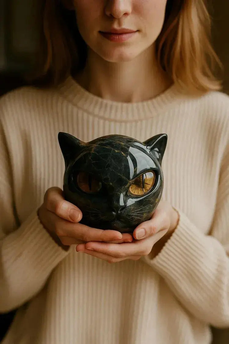 Cat Sculpture Handcrafted Marble Finish Multiple Eye Colors
