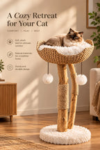 Cat Tree 32-Inch Woven Basket Natural Branches
