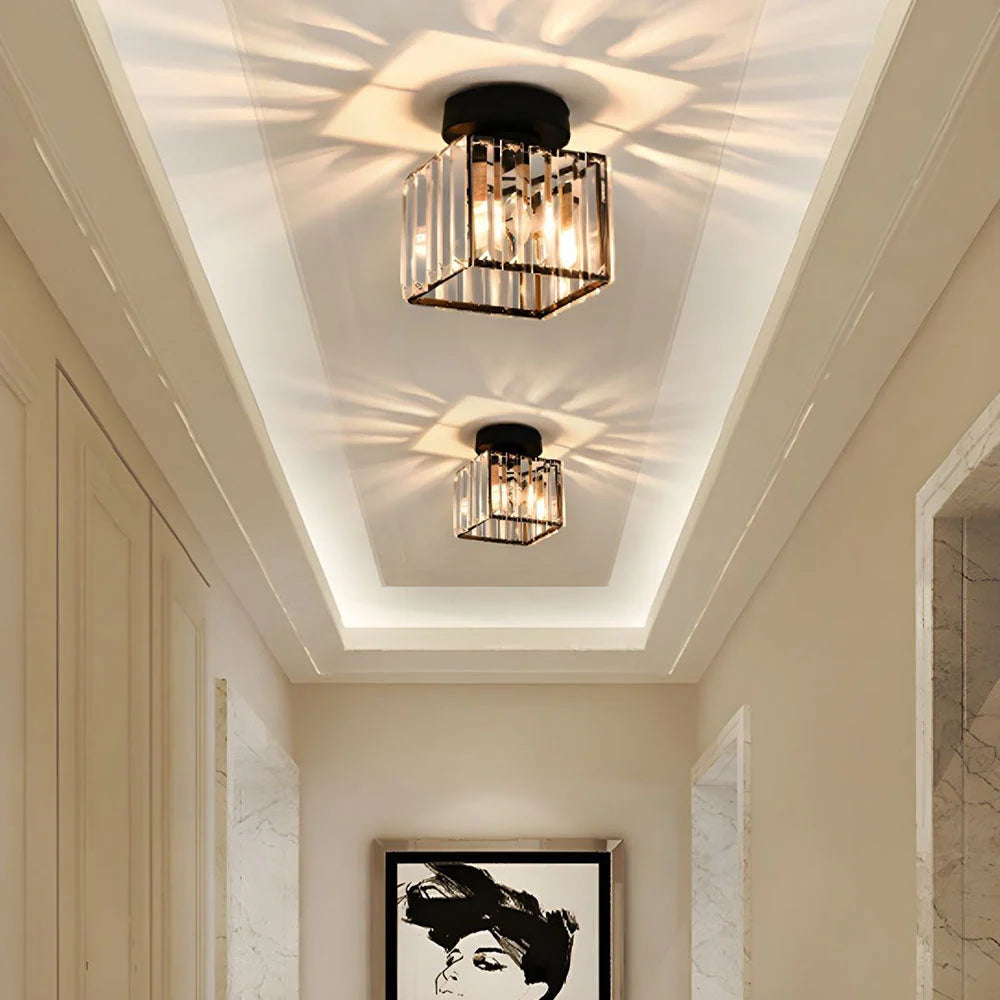 Ceiling Light Low-Profile Faceted Crystal Glass E27 Socket