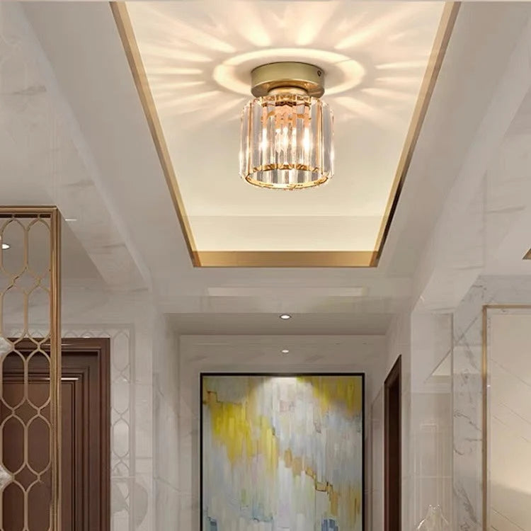 Ceiling Light Low-Profile Faceted Crystal Glass E27 Socket
