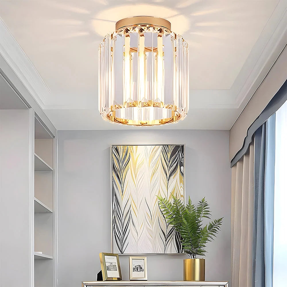 Ceiling Light Low-Profile Faceted Crystal Glass E27 Socket