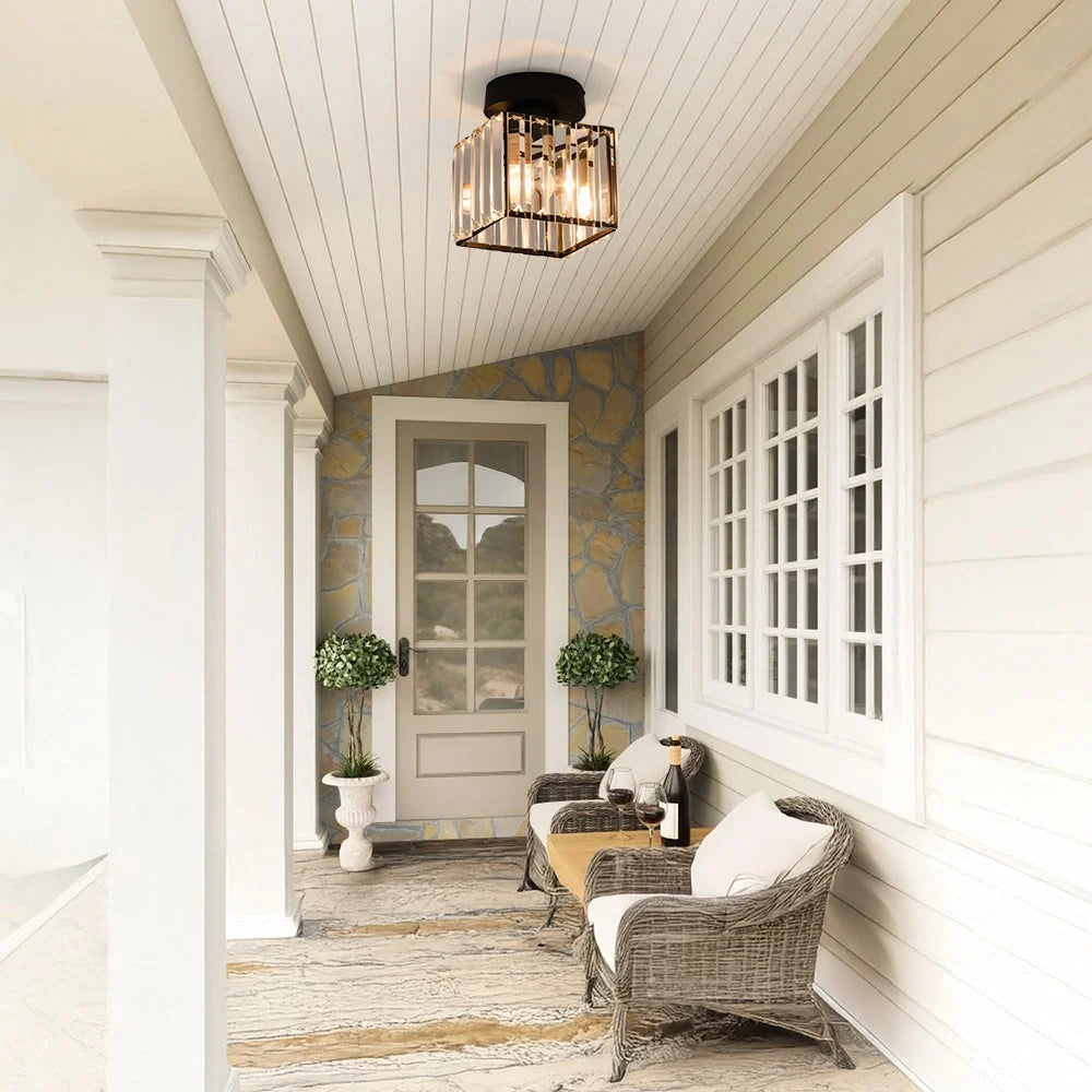 Ceiling Light Low-Profile Faceted Crystal Glass E27 Socket
