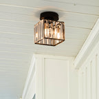 Ceiling Light Low-Profile Faceted Crystal Glass E27 Socket