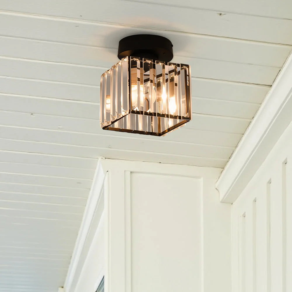 Ceiling Light Low-Profile Faceted Crystal Glass E27 Socket