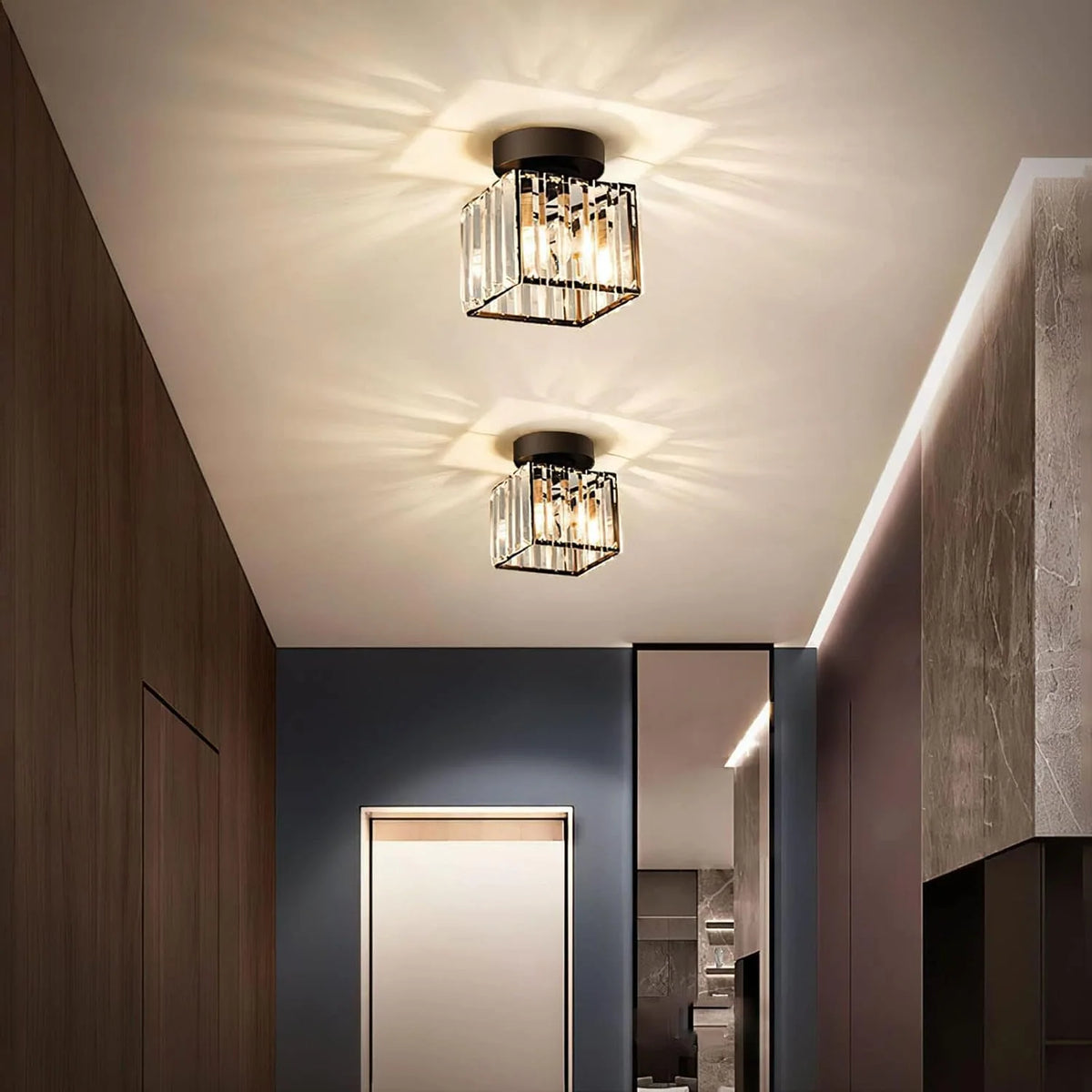 Ceiling Light Low-Profile Faceted Crystal Glass E27 Socket