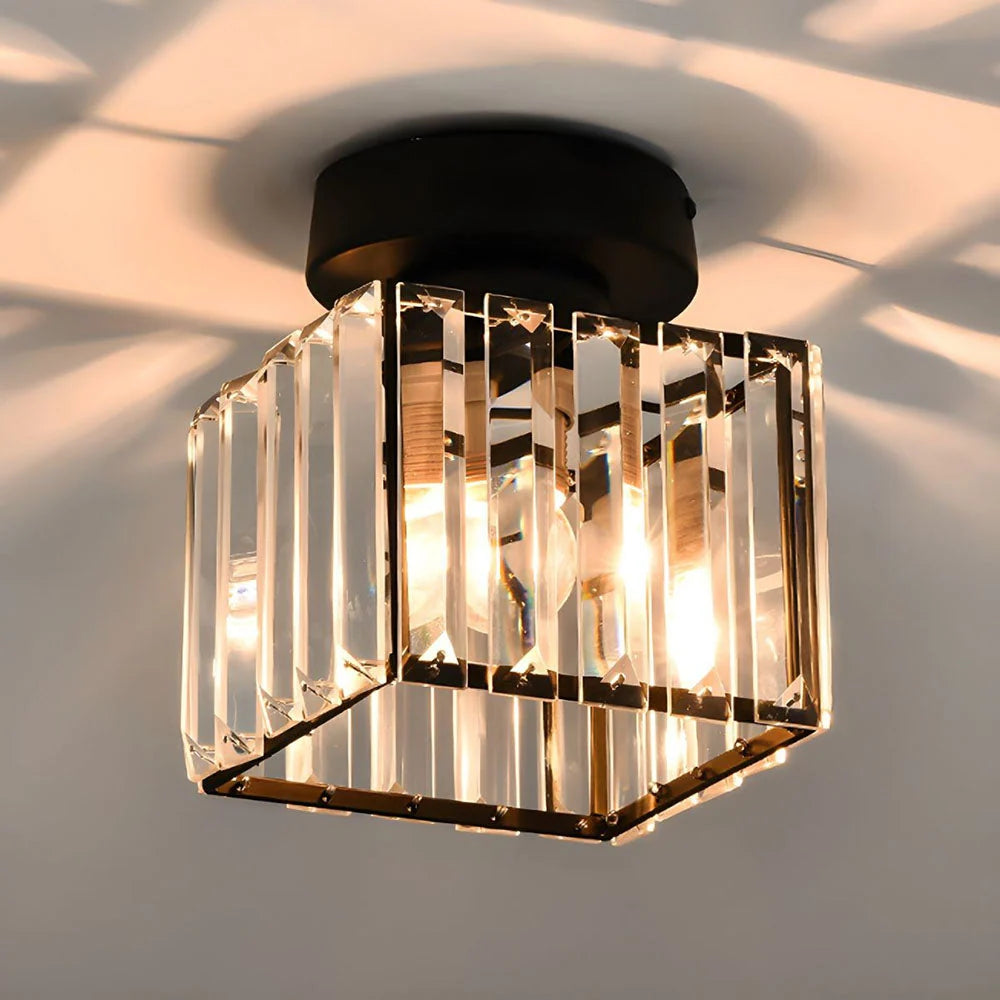 Ceiling Light Low-Profile Faceted Crystal Glass E27 Socket