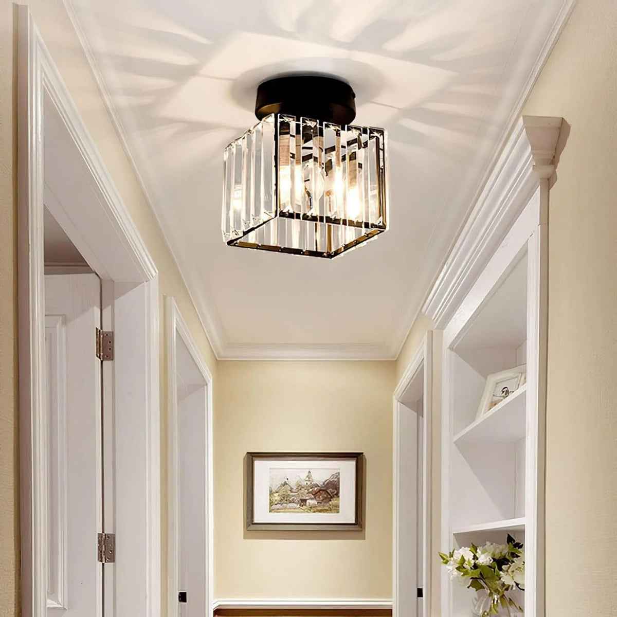 Ceiling Light Low-Profile Faceted Crystal Glass E27 Socket