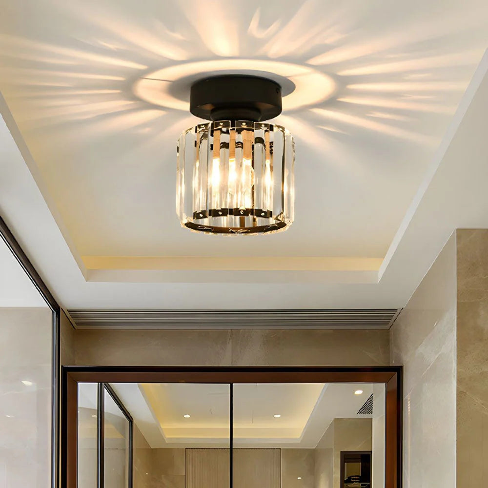 Ceiling Light Low-Profile Faceted Crystal Glass E27 Socket