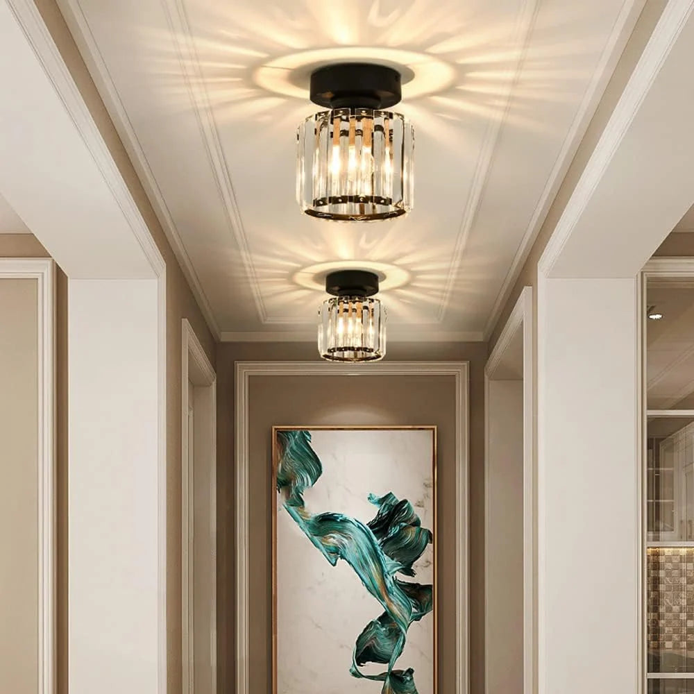 Ceiling Light Low-Profile Faceted Crystal Glass E27 Socket