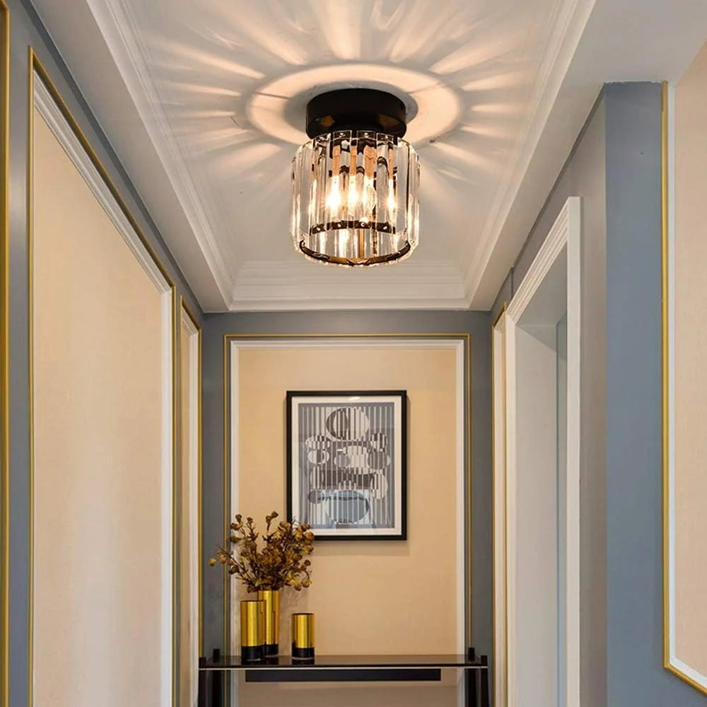 Ceiling Light Low-Profile Faceted Crystal Glass E27 Socket