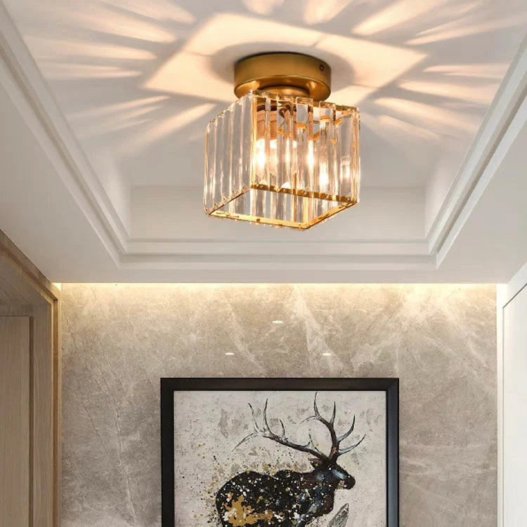 Ceiling Light Low-Profile Faceted Crystal Glass E27 Socket