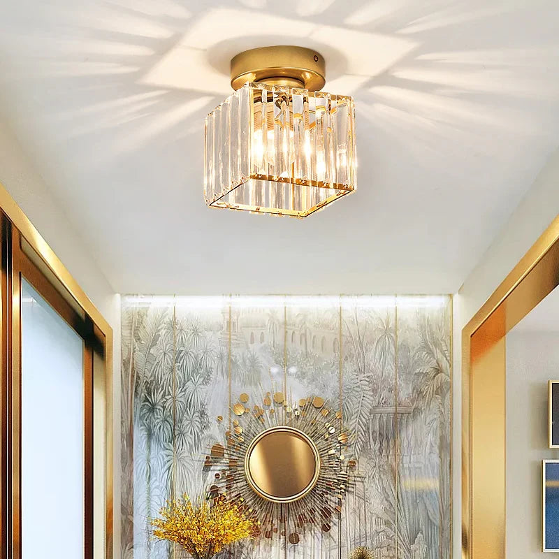 Ceiling Light Low-Profile Faceted Crystal Glass E27 Socket