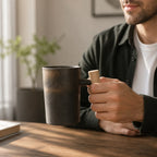 Ceramic Coffee Mug Handcrafted Wooden Handle 245ml