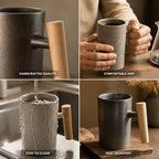 Ceramic Coffee Mug Handcrafted Wooden Handle 245ml