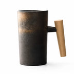 Ceramic Coffee Mug Handcrafted Wooden Handle 245ml