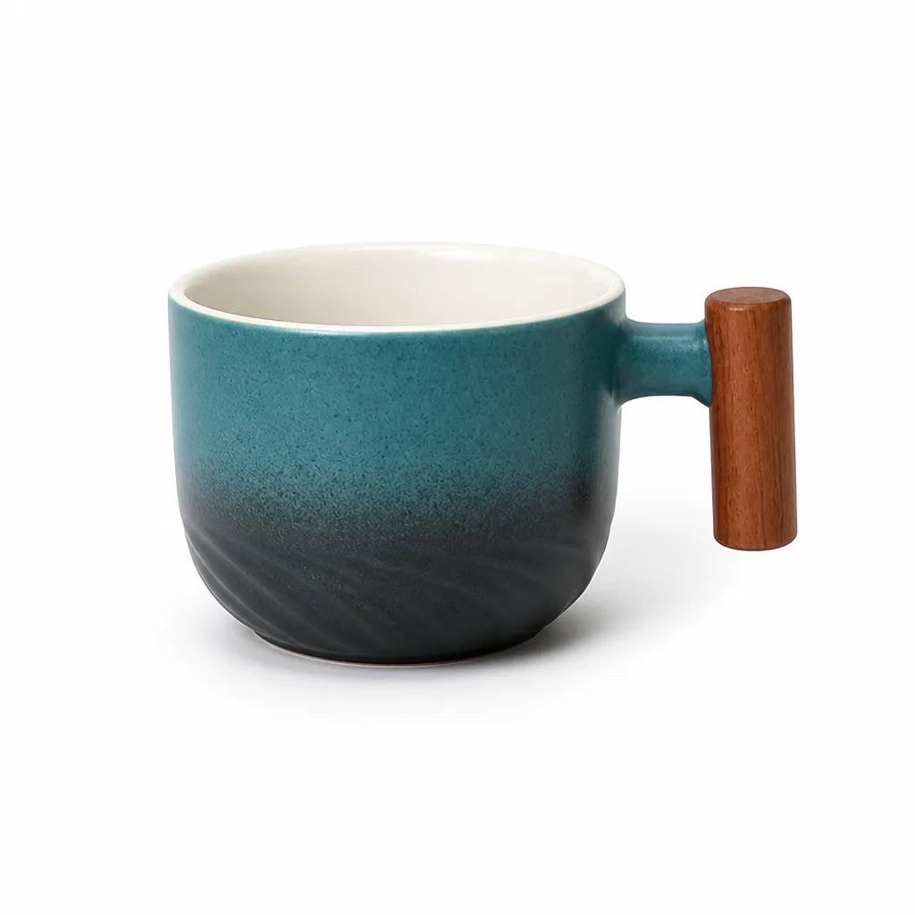 Ceramic Espresso Cup Cool-Touch Wooden Handle 180ml