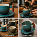 Ceramic Espresso Cup Cool-Touch Wooden Handle 180ml