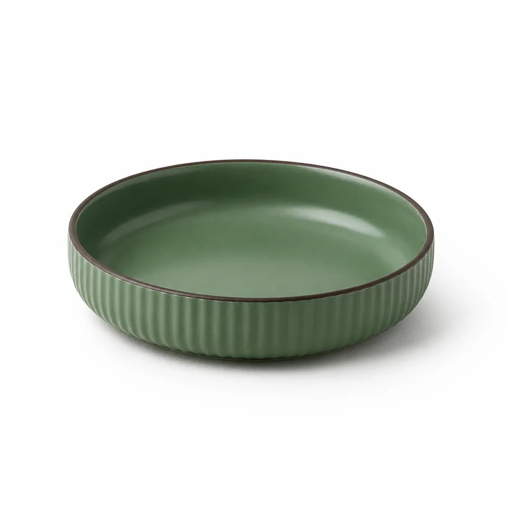 Ceramic Serving Plate Hand-Glazed Striped Edge
