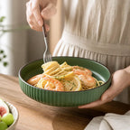 Ceramic Serving Plate Hand-Glazed Striped Edge