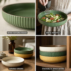 Ceramic Serving Plate Hand-Glazed Striped Edge