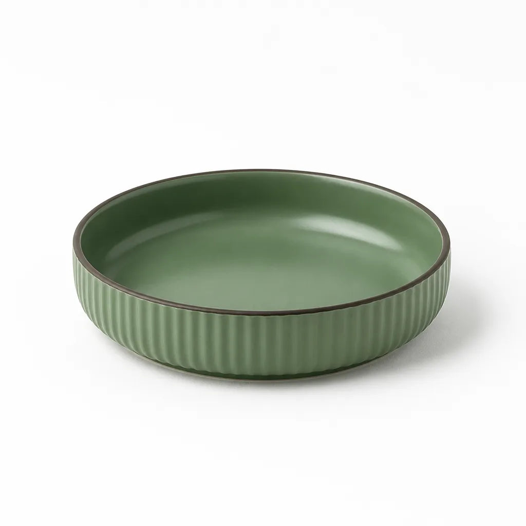 Ceramic Serving Plate Hand-Glazed Striped Edge