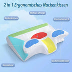 Cervical Support Pillow 2-Zone Contoured Memory Foam Washable Cover