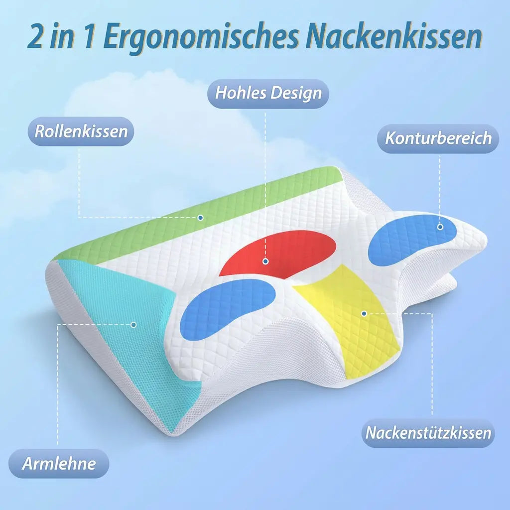 Cervical Support Pillow 2-Zone Contoured Memory Foam Washable Cover