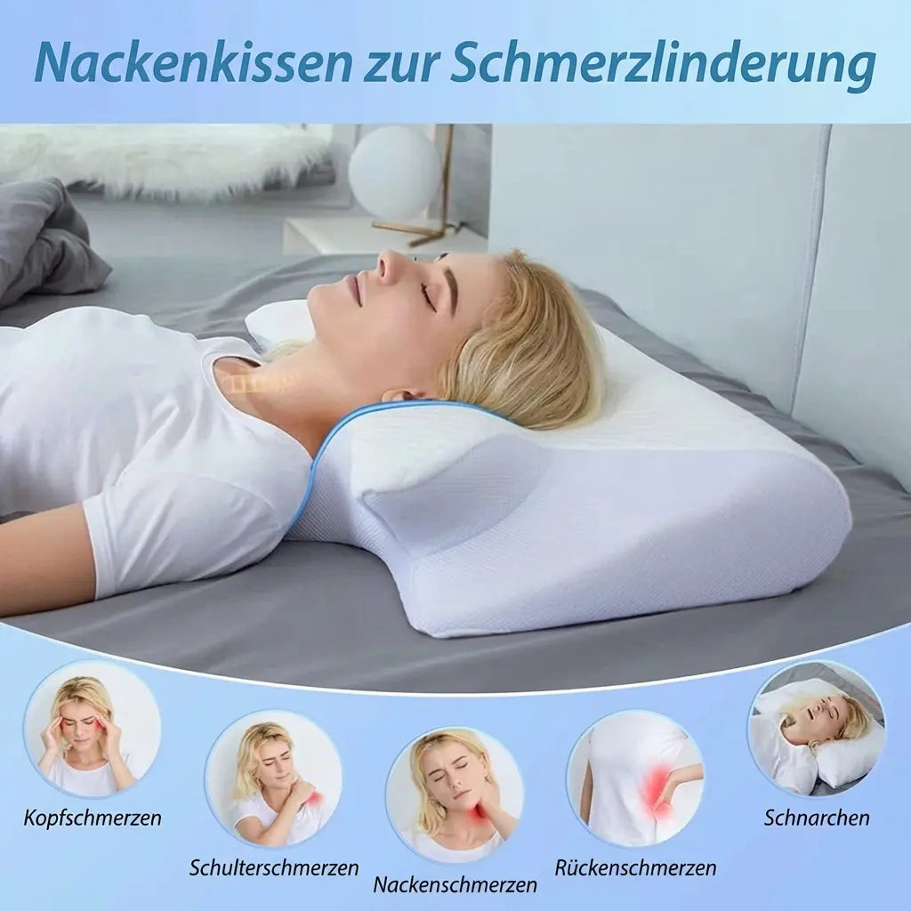 Cervical Support Pillow 2-Zone Contoured Memory Foam Washable Cover