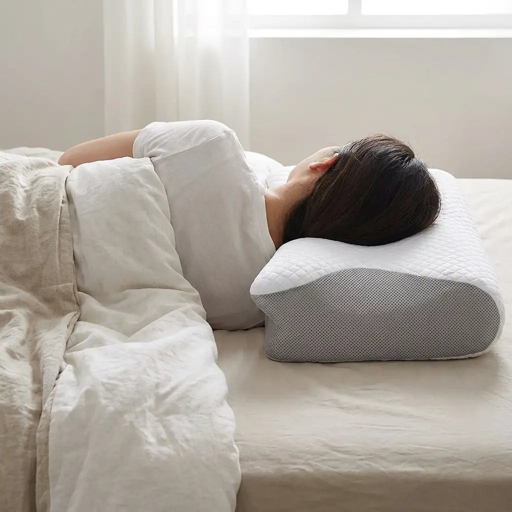 Cervical Support Pillow 2-Zone Contoured Memory Foam Washable Cover