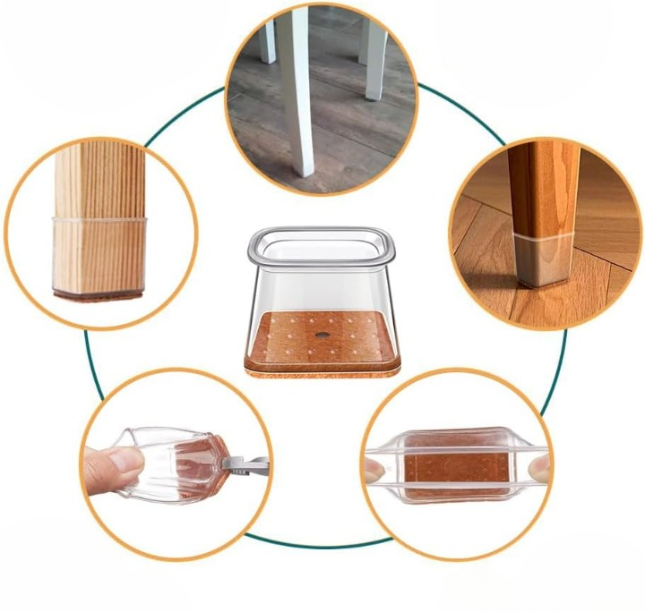 Chair Leg Protectors Square Legs Felt Base & Flexible Cap
