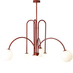 Chandelier Frosted Glass Globes Sculptural Curved Metal Frame