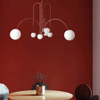Chandelier Frosted Glass Globes Sculptural Curved Metal Frame