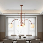 Chandelier Frosted Glass Globes Sculptural Curved Metal Frame