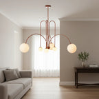 Chandelier Frosted Glass Globes Sculptural Curved Metal Frame