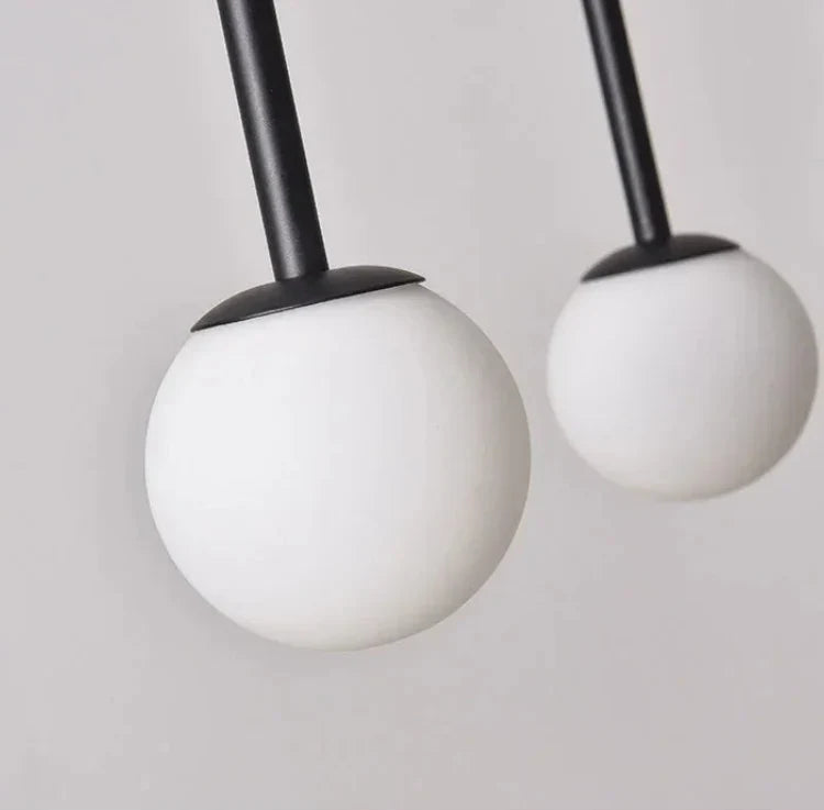 Chandelier Frosted Glass Globes Sculptural Curved Metal Frame