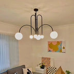 Chandelier Frosted Glass Globes Sculptural Curved Metal Frame