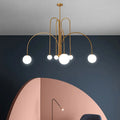 Chandelier Frosted Glass Globes Sculptural Curved Metal Frame