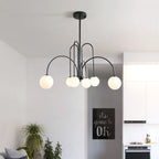 Chandelier Frosted Glass Globes Sculptural Curved Metal Frame