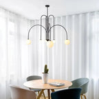 Chandelier Frosted Glass Globes Sculptural Curved Metal Frame