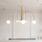 Chandelier Frosted Glass Globes Sculptural Curved Metal Frame