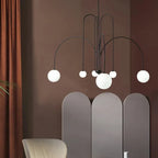 Chandelier Frosted Glass Globes Sculptural Curved Metal Frame