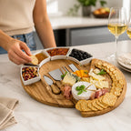 Charcuterie Board Acacia Wood Ceramic Bowls & Stainless Steel Knives
