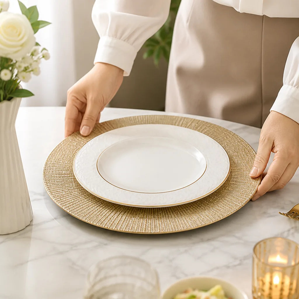 Charger Plate Textured Sunburst Metallic Lightweight & Durable