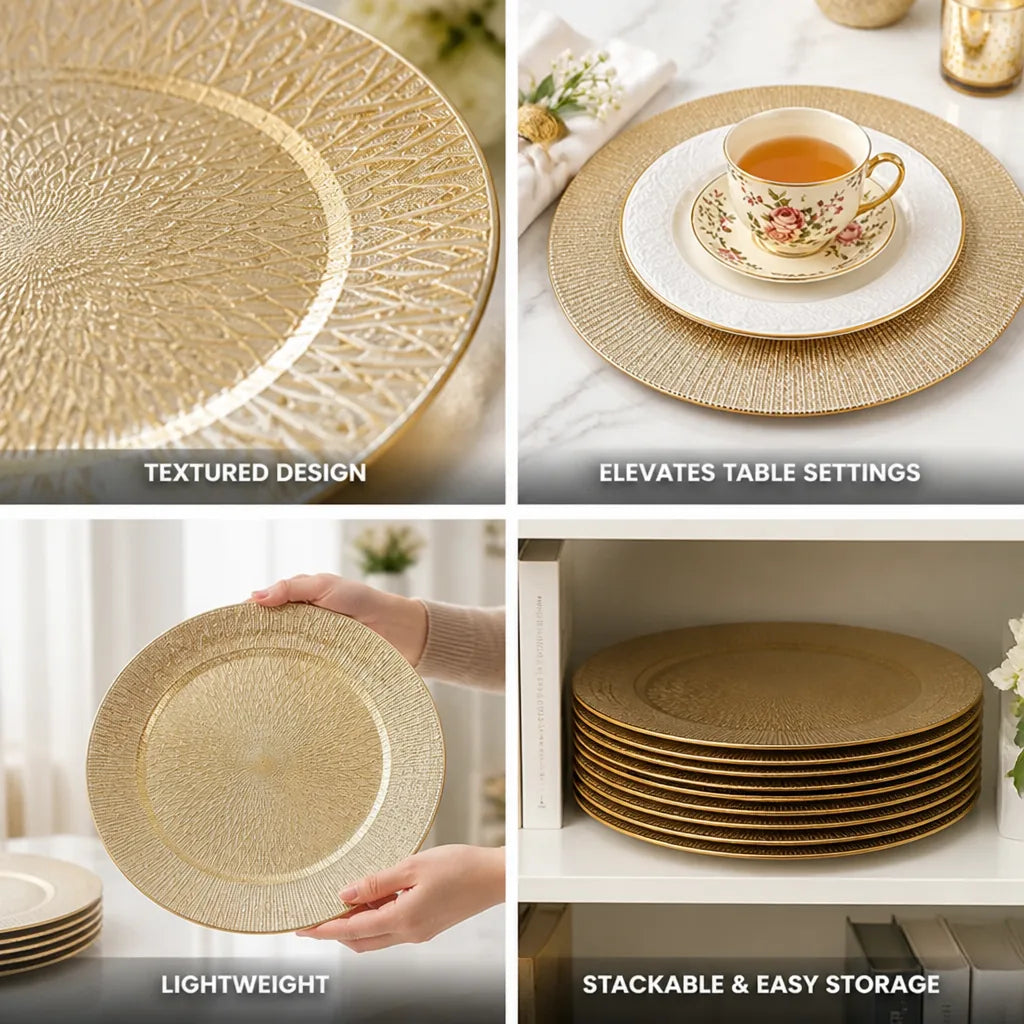 Charger Plate Textured Sunburst Metallic Lightweight & Durable