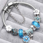 Charm Bracelet Sterling Silver Floral Adjustable