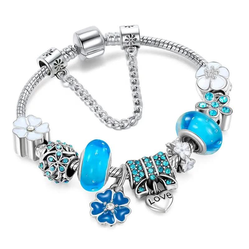 Charm Bracelet Sterling Silver Floral Adjustable