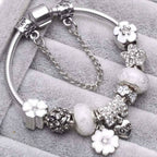 Charm Bracelet Sterling Silver Floral Adjustable